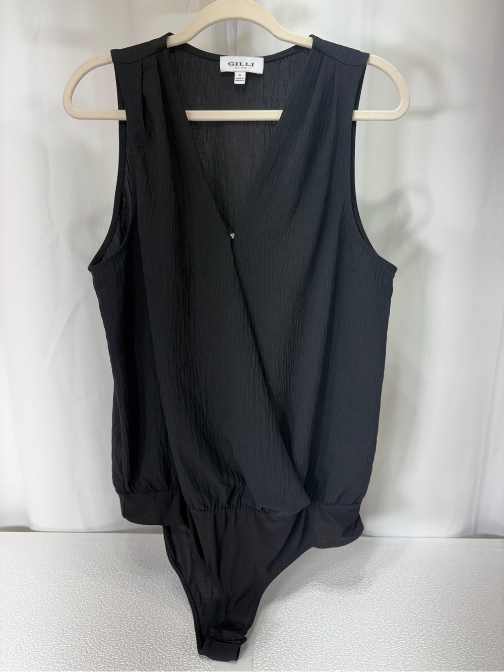 Gilli Black Sleeveless Faux-Wrap Bodysuit with V-Neck 4220